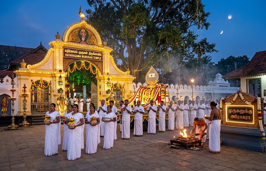 Evening ceremony at Kataragama Murugan temple